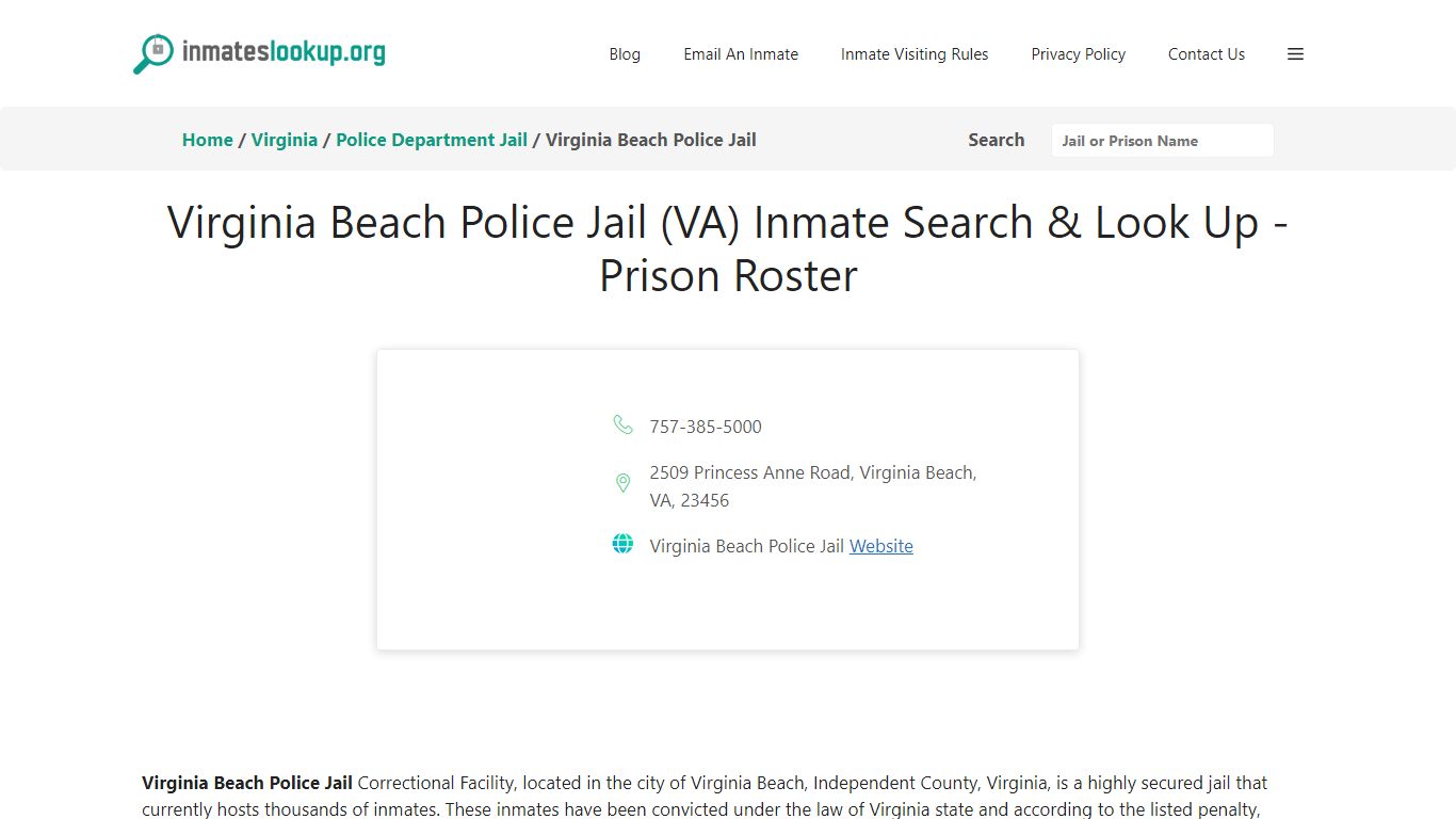 Virginia Beach Police Jail (VA) Inmate Search & Look Up - Prison Roster